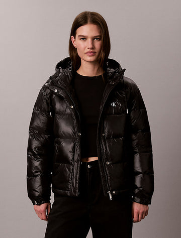 piumino con cappuccio lucido black da donne calvin klein jeans