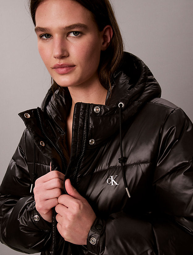 piumino lungo con cappuccio lucido black da donne calvin klein jeans