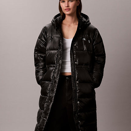 piumino lungo con cappuccio lucido black da donne calvin klein jeans
