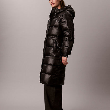 piumino lungo con cappuccio lucido black da donne calvin klein jeans