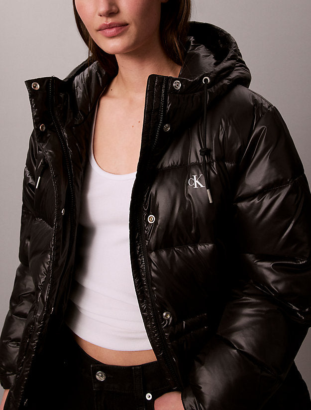 piumino lungo con cappuccio lucido black da donne calvin klein jeans