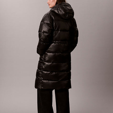 piumino lungo con cappuccio lucido black da donne calvin klein jeans