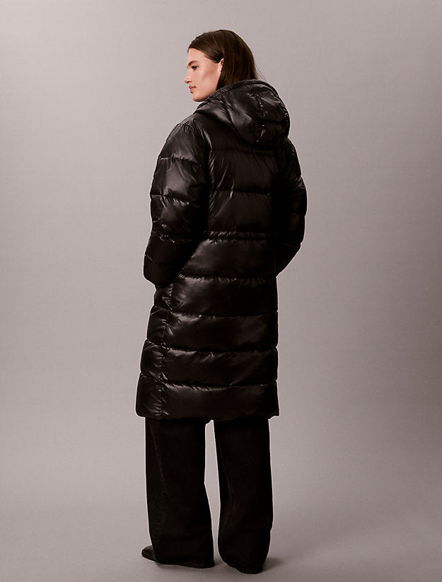 piumino lungo con cappuccio lucido black da donne calvin klein jeans