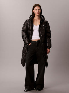 Long Shiny Hooded Puffer Coat