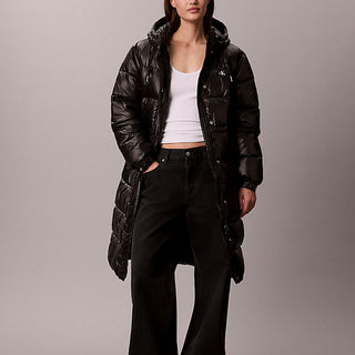 piumino lungo con cappuccio lucido black da donne calvin klein jeans
