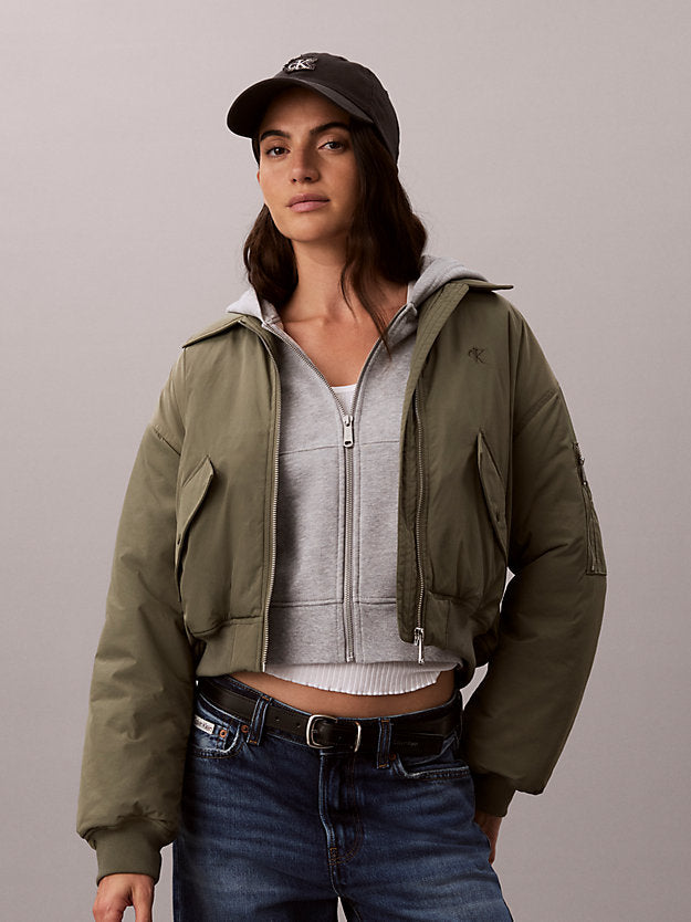 giubbotto bomber corto leggermente imbottito dusty olive da donne calvin klein jeans