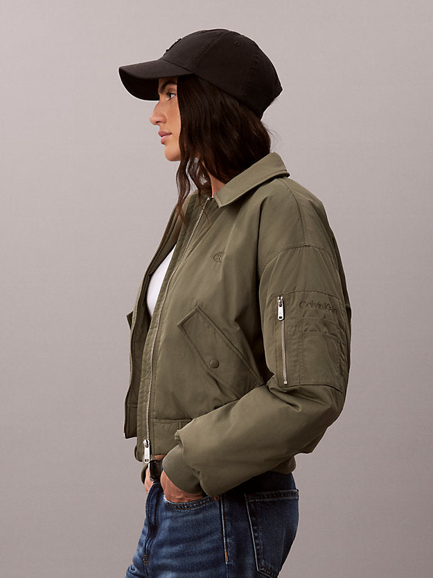 giubbotto bomber corto leggermente imbottito dusty olive da donne calvin klein jeans