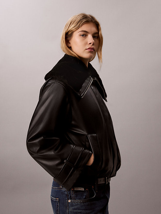giubbotto bomber in ecopelle black da donne calvin klein jeans
