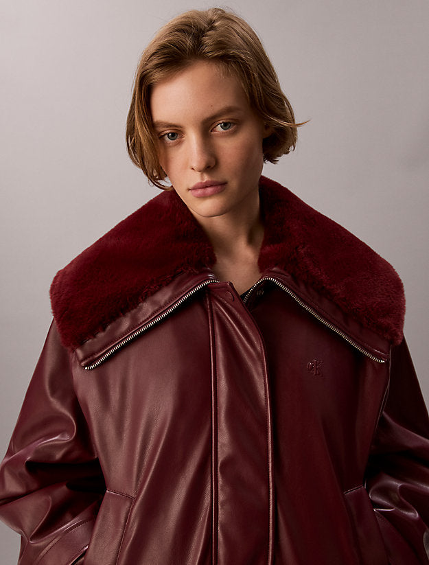 giubbotto bomber in ecopelle deep rouge da donne calvin klein jeans