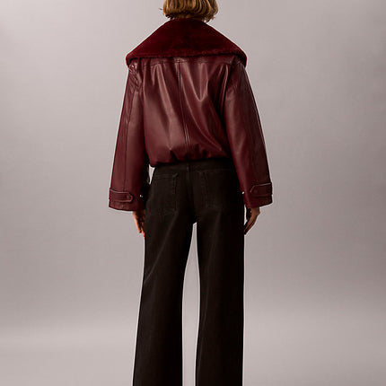 giubbotto bomber in ecopelle deep rouge da donne calvin klein jeans