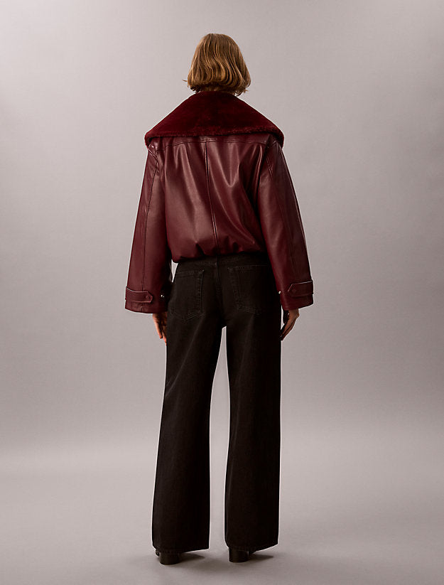 giubbotto bomber in ecopelle deep rouge da donne calvin klein jeans