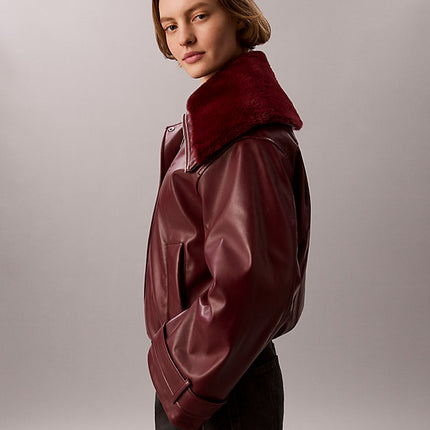 giubbotto bomber in ecopelle deep rouge da donne calvin klein jeans