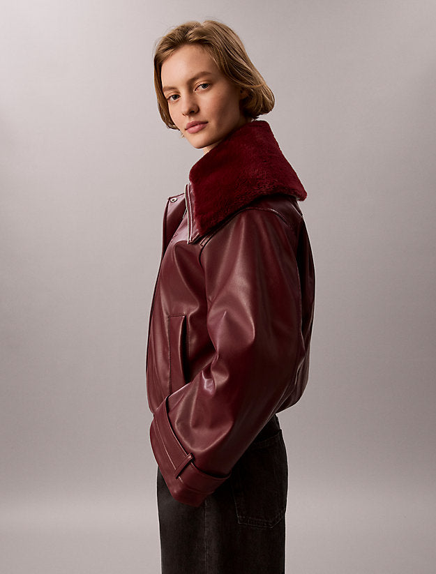 giubbotto bomber in ecopelle deep rouge da donne calvin klein jeans