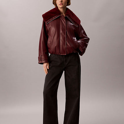 giubbotto bomber in ecopelle deep rouge da donne calvin klein jeans