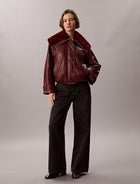 giubbotto bomber in ecopelle deep rouge da donne calvin klein jeans
