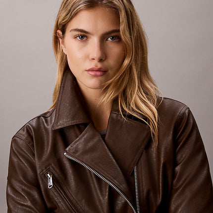 giacca da motociclista in ecopelle brown cork da donne calvin klein jeans