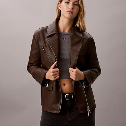 giacca da motociclista in ecopelle brown cork da donne calvin klein jeans