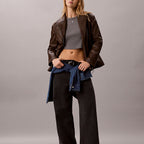 giacca da motociclista in ecopelle brown cork da donne calvin klein jeans