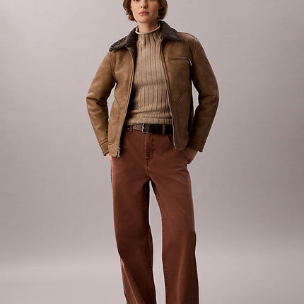 giacca stile aviatore in montone sintetico brown leather with grey shearling da donne calvin klein jeans