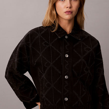 giacca di jeans con logo all-over ck worn black da donne calvin klein jeans