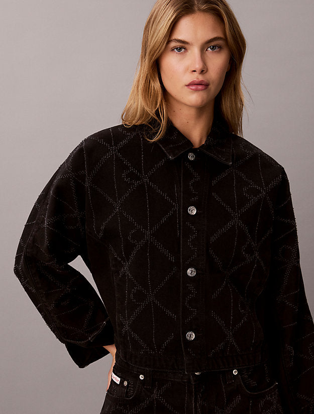 giacca di jeans con logo all-over ck worn black da donne calvin klein jeans