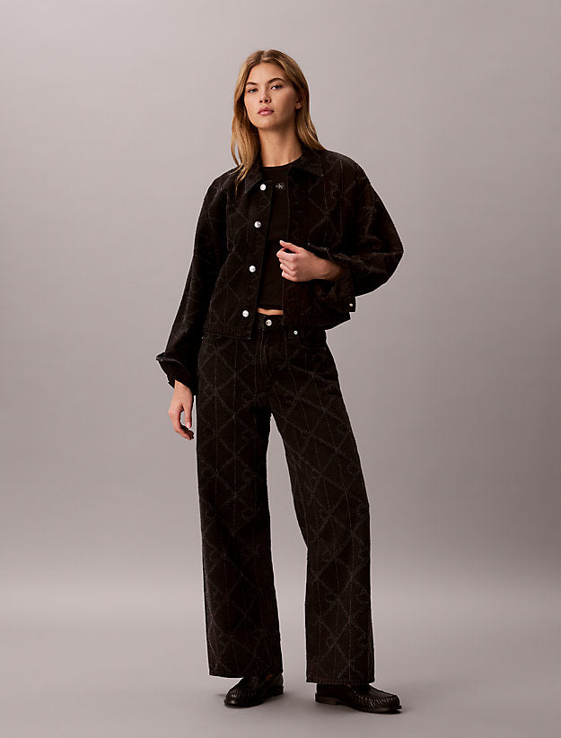 giacca di jeans con logo all-over ck worn black da donne calvin klein jeans
