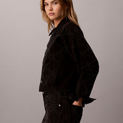 giacca di jeans con logo all-over ck worn black da donne calvin klein jeans