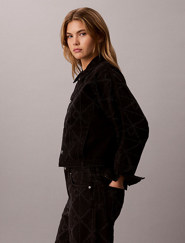 giacca di jeans con logo all-over ck worn black da donne calvin klein jeans