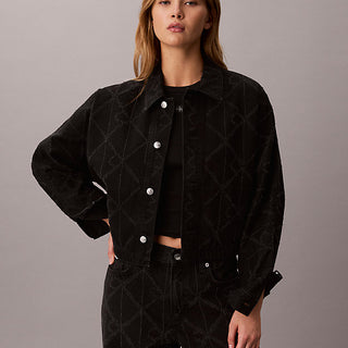 giacca di jeans con logo all-over ck worn black da donne calvin klein jeans