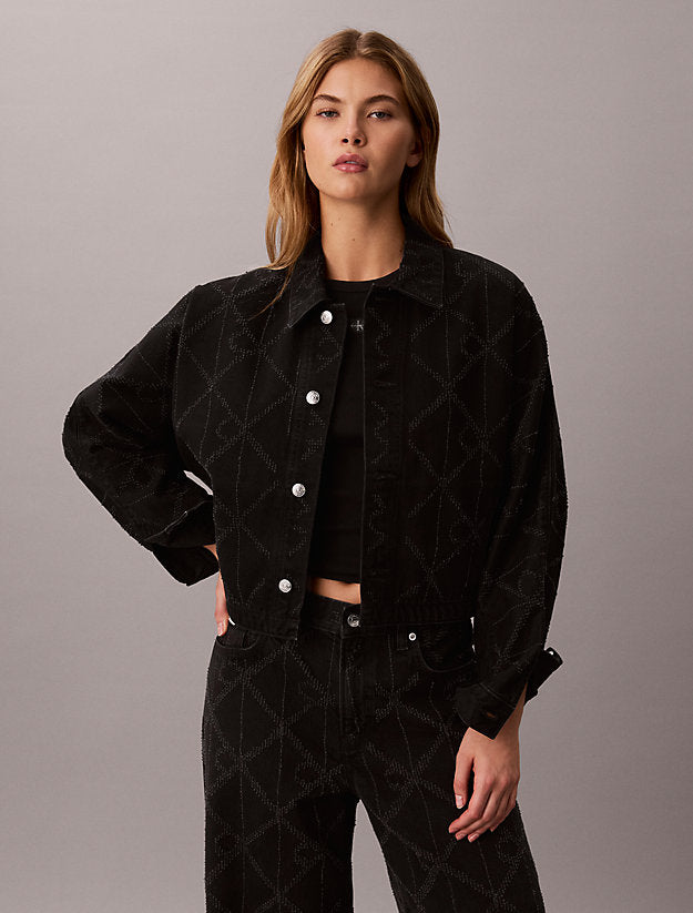 giacca di jeans con logo all-over ck worn black da donne calvin klein jeans