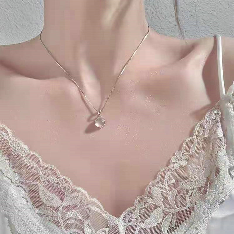 Elegante collana con ciondolo in cristallo rotondo rosa dal Design semplice collana con gioielli a catena con clavicola a stella per ragazze di moda coreana