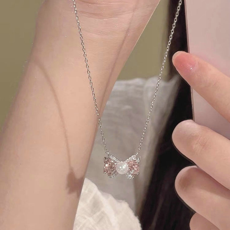 Elegante collana con ciondolo in cristallo rotondo rosa dal Design semplice collana con gioielli a catena con clavicola a stella per ragazze di moda coreana