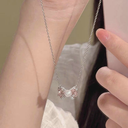 Elegante collana con ciondolo in cristallo rotondo rosa dal Design semplice collana con gioielli a catena con clavicola a stella per ragazze di moda coreana