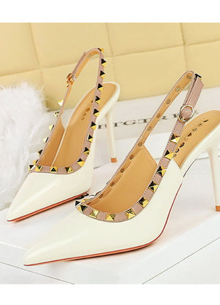 BIGTREE Scarpe Rivetto Design Donna Décolleté in pelle verniciata Tacchi alti Scarpe da festa sexy Stiletto Estate Sandali col tacco alto Tacco da donna platinumshop