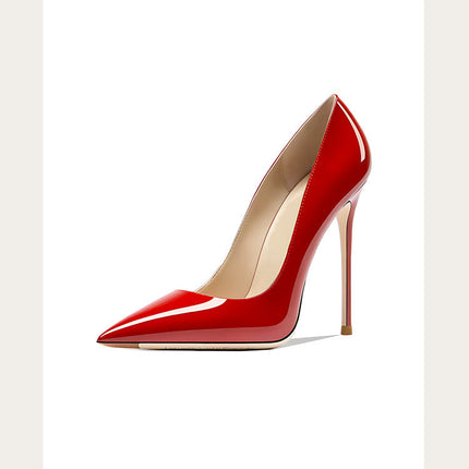 Taglie 48 Scarpe da donna stile classico in vernice con punta a punta Slip On 12 cm Scarpe con tacco alto da donna eleganti Décolleté a spillo semplici Nero Rosso Bianco platinumshop