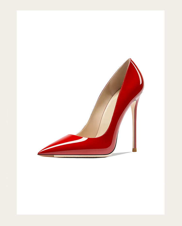 Taglie 48 Scarpe da donna stile classico in vernice con punta a punta Slip On 12 cm Scarpe con tacco alto da donna eleganti Décolleté a spillo semplici Nero Rosso Bianco