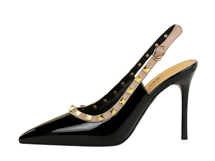 BIGTREE Scarpe Rivetto Design Donna Décolleté in pelle verniciata Tacchi alti Scarpe da festa sexy Stiletto Estate Sandali col tacco alto Tacco da donna platinumshop
