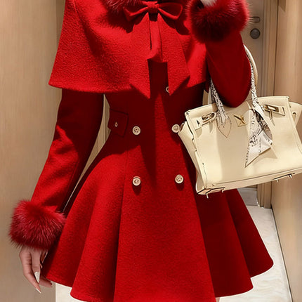 Elegant Mini Dress with Belt Cowl Neck Coat Fragrance Style Lightweight Autumn Fashion New Arrival for Women