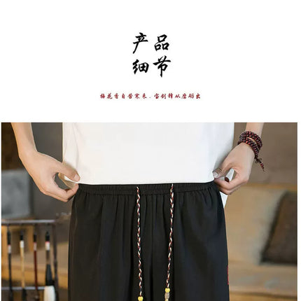 Pantaloncini da samurai giapponesi Kimono estivo da uomo Pantaloni da bagno tradizionali Abbigliamento asiatico da uomo allentato casual Pantaloni a gamba larga Yukata neri