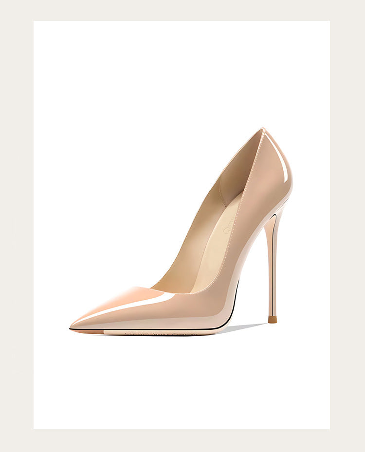 Sizes 48 Classic Style Women Patent Pointed Toe Slip On 12cm High Heel Shoes Elegant Ladies Plain Stiletto Pumps Black Red White