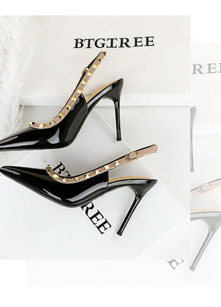 BIGTREE Scarpe Rivetto Design Donna Décolleté in pelle verniciata Tacchi alti Scarpe da festa sexy Stiletto Estate Sandali col tacco alto Tacco da donna platinumshop