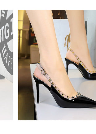 BIGTREE Scarpe Rivetto Design Donna Décolleté in pelle verniciata Tacchi alti Scarpe da festa sexy Stiletto Estate Sandali col tacco alto Tacco da donna platinumshop