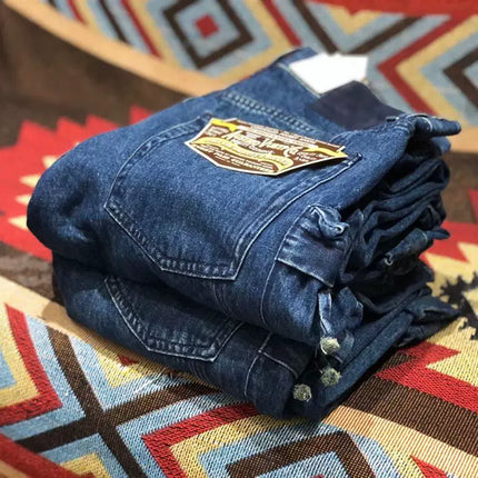 Multi Pockets Heavyweight Cotton Denim Dark Blue Men Pants American Tough Guys Male Overalls Straight Workwear Cargo Trousers