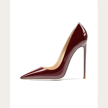 Taglie 48 Scarpe da donna stile classico in vernice con punta a punta Slip On 12 cm Scarpe con tacco alto da donna eleganti Décolleté a spillo semplici Nero Rosso Bianco