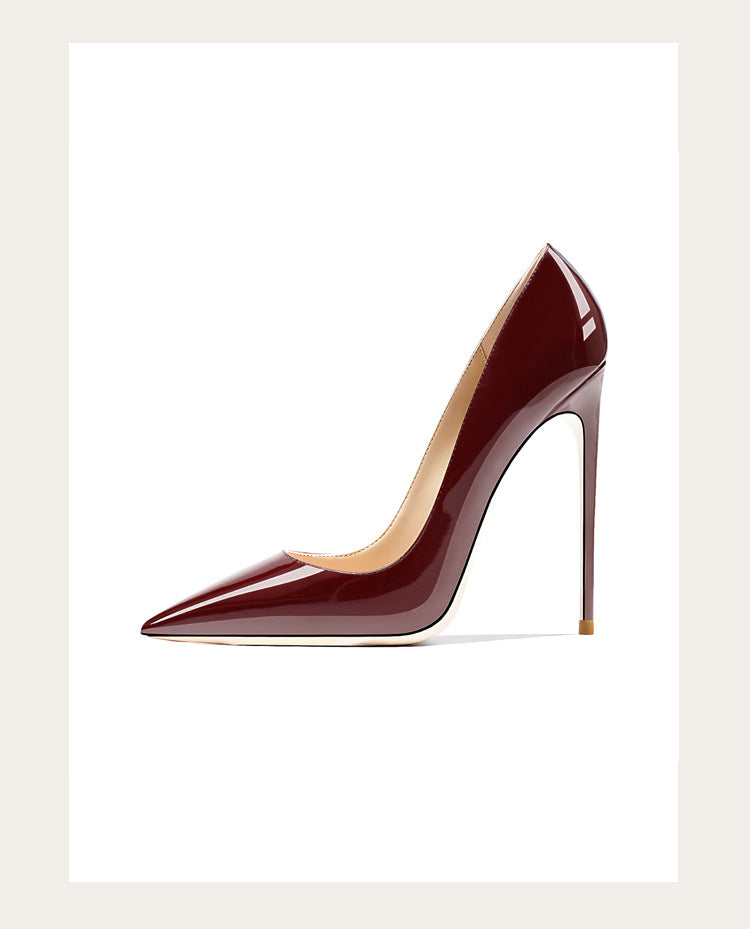 Taglie 48 Scarpe da donna stile classico in vernice con punta a punta Slip On 12 cm Scarpe con tacco alto da donna eleganti Décolleté a spillo semplici Nero Rosso Bianco