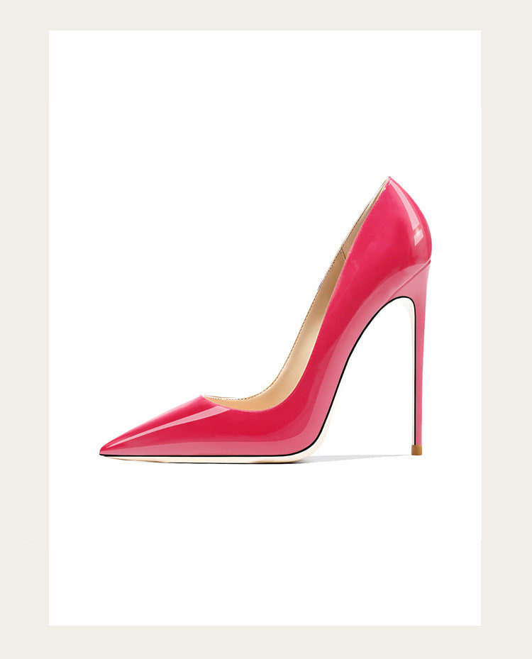 Sizes 48 Classic Style Women Patent Pointed Toe Slip On 12cm High Heel Shoes Elegant Ladies Plain Stiletto Pumps Black Red White