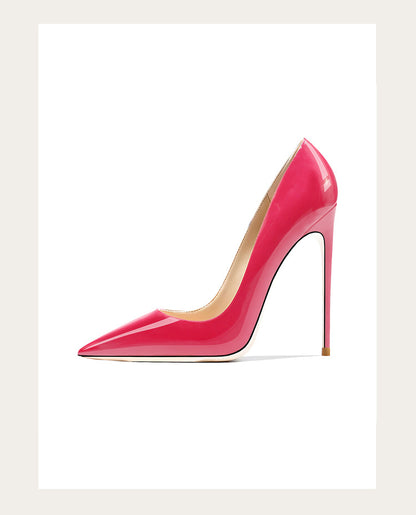 Sizes 48 Classic Style Women Patent Pointed Toe Slip On 12cm High Heel Shoes Elegant Ladies Plain Stiletto Pumps Black Red White