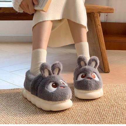 Chaussons d'intérieur en peluche chaude d'hiver en fourrure de lapin panda de dessin animé, pantoufles plates moelleuses thermiques amusantes pour femmes