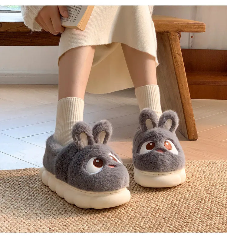 Pantofola sfocata del fumetto di casa invernale calda pelliccia di coniglio di panda peluche coperta scarpa da casa per donna infradito piatto peloso termico divertente femminile