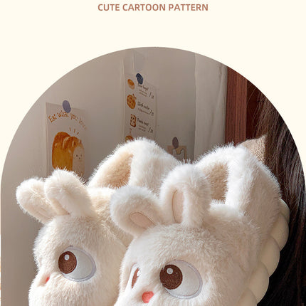 Chaussons d'intérieur en peluche chaude d'hiver en fourrure de lapin panda de dessin animé, pantoufles plates moelleuses thermiques amusantes pour femmes